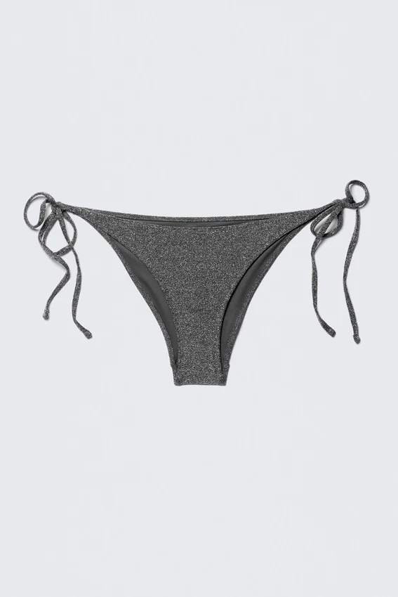 Strappy Tie Bikini Bottoms – Dark Grey – Glitter Strappy Tie Bikini Bottoms – Dark Grey – Glitter