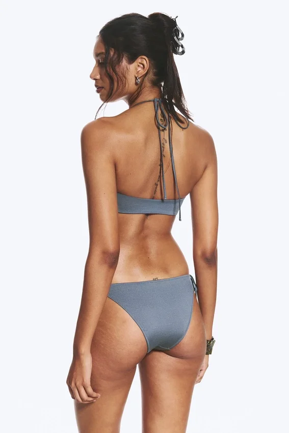 Strappy Tie Bikini Bottoms – Dusty Blue – Shimmer Strappy Tie Bikini Bottoms – Dusty Blue – Shimmer