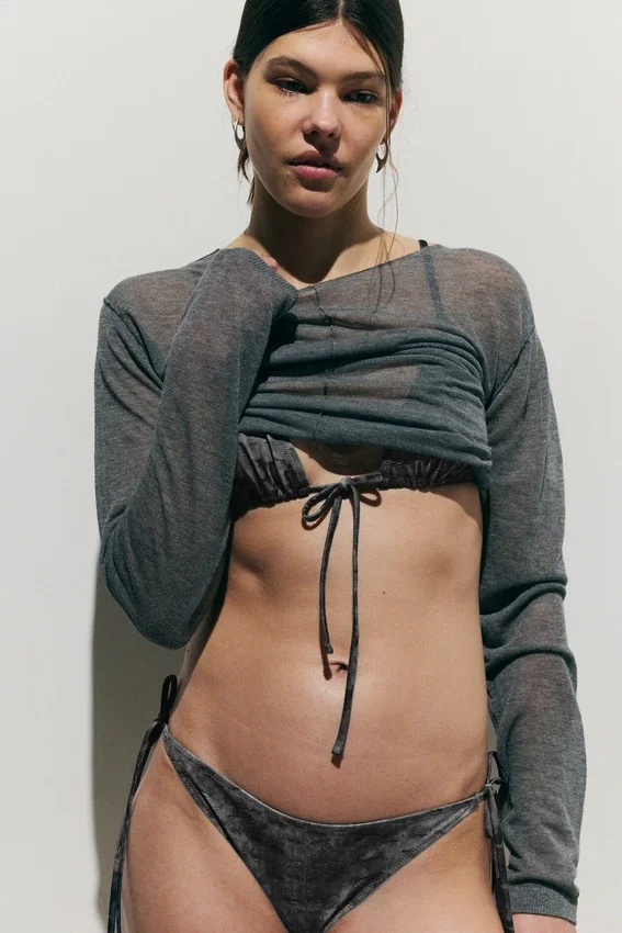 Strappy Tie Bikini Bottoms – Printed Dark Grey Strappy Tie Bikini Bottoms – Printed Dark Grey