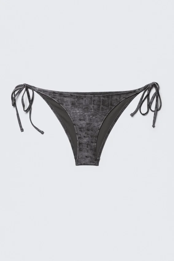 Strappy Tie Bikini Bottoms – Printed Dark Grey Strappy Tie Bikini Bottoms – Printed Dark Grey