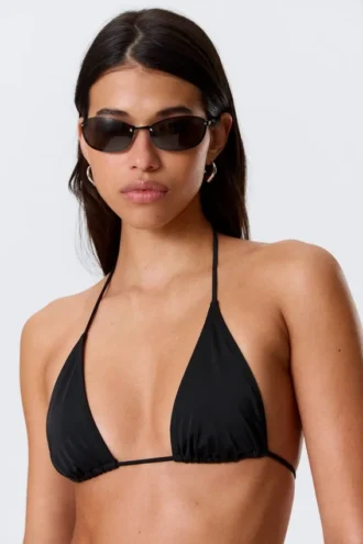Strappy Triangle Bikini Top – Black