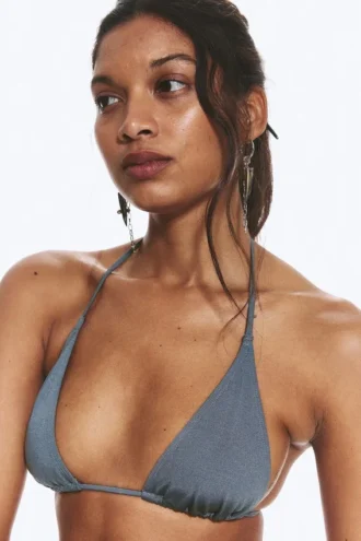 Strappy Triangle Bikini Top – Dusty Medium Blue