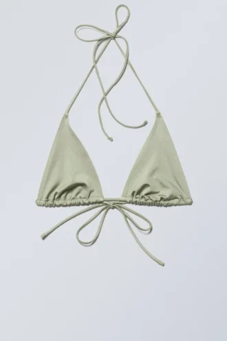 Strappy Triangle Bikini Top – Light Green Shimmer
