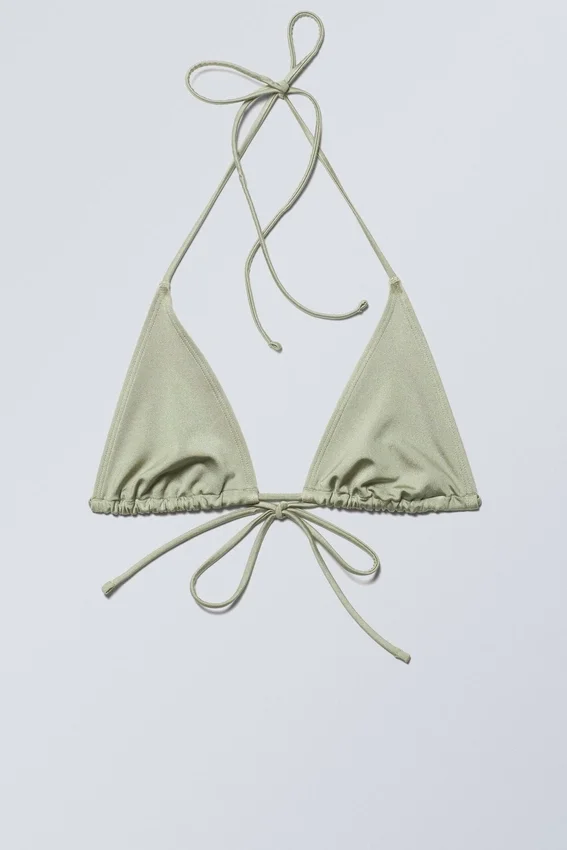 Strappy Triangle Bikini Top – Light Green Shimmer Strappy Triangle Bikini Top – Light Green Shimmer