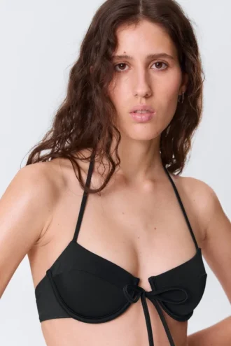 Strappy Wired Halter Bikini Top – Black