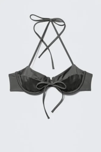 Strappy Wired Halter Bikini Top – Dark Grey Shimmer