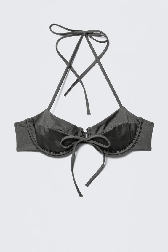 Strappy Wired Halter Bikini Top – Dark Grey Shimmer Strappy Wired Halter Bikini Top – Dark Grey Shimmer