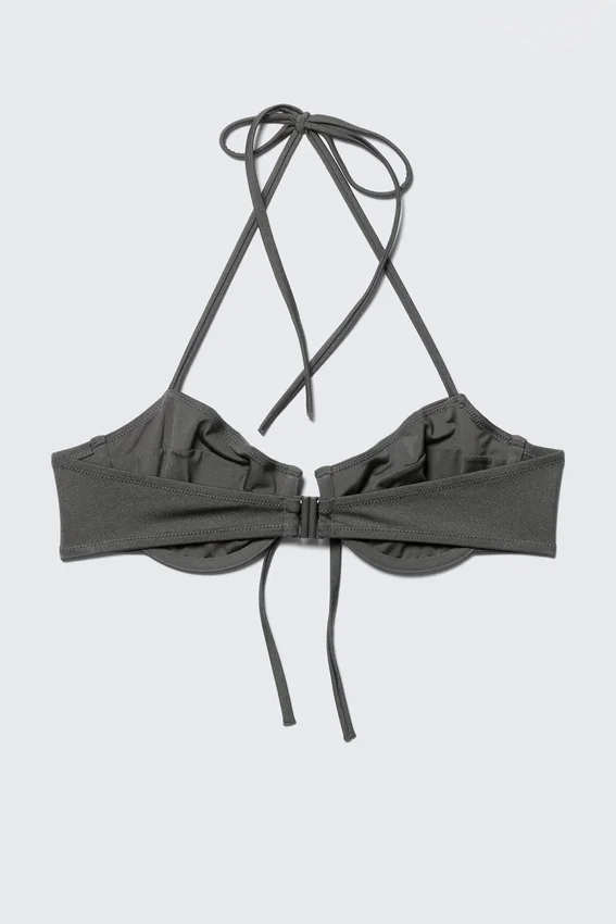 Strappy Wired Halter Bikini Top – Dark Grey Shimmer Strappy Wired Halter Bikini Top – Dark Grey Shimmer