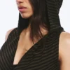 Striped Draped Hooded Top – Striped Dark Khaki Green Striped Draped Hooded Top – Striped Dark Khaki Green