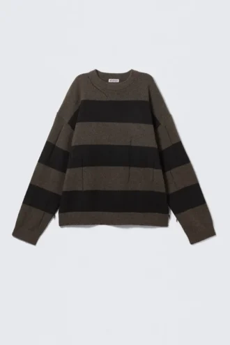 Striped Knitted Distressed Sweater – Brown & Black Stripes