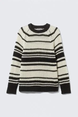 Striped Knitted Raglan-Sleeved Sweater – Striped Beige
