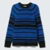 Striped Knitted Raglan-Sleeved Sweater – Striped Blue Striped Knitted Raglan-Sleeved Sweater – Striped Blue