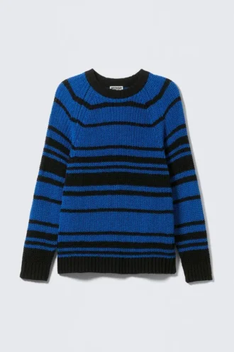 Striped Knitted Raglan-Sleeved Sweater – Striped Blue