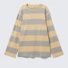 Striped Long-Sleeved Mini Dress – Beige & Grey Stripes Striped Long-Sleeved Mini Dress – Beige & Grey Stripes