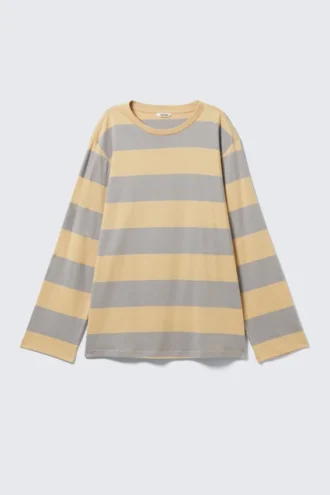 Striped Long-Sleeved Mini Dress – Beige & Grey Stripes