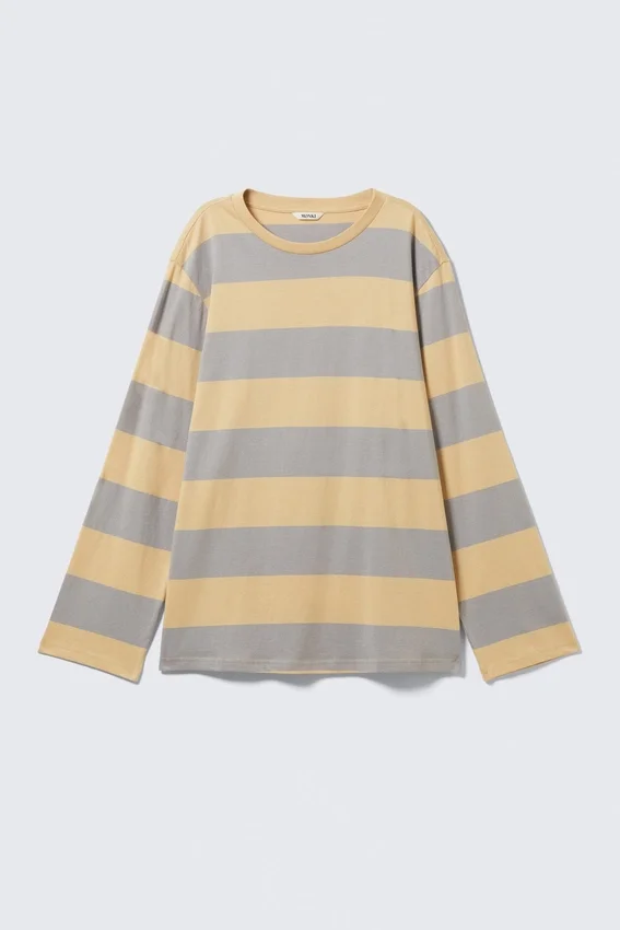Striped Long-Sleeved Mini Dress – Beige & Grey Stripes Striped Long-Sleeved Mini Dress – Beige & Grey Stripes