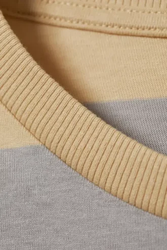 Striped Long-Sleeved Mini Dress – Beige & Grey Stripes