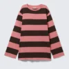 Striped Long-Sleeved Mini Dress – Pink & Brown Stripes Striped Long-Sleeved Mini Dress – Pink & Brown Stripes