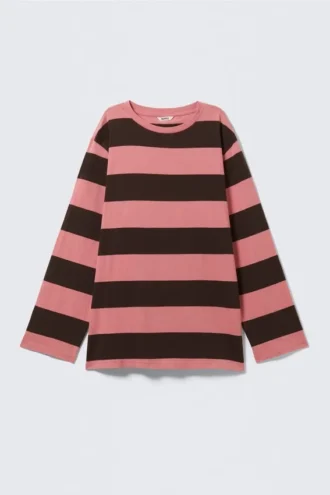 Striped Long-Sleeved Mini Dress – Pink & Brown Stripes