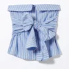 Striped Off-Shoulder Tie Front Shirt Top – Striped Blue & Pink Striped Off-Shoulder Tie Front Shirt Top – Striped Blue & Pink