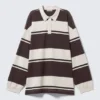 Striped Oversized Polo Shirt – Beige & Brown Stripe Striped Oversized Polo Shirt – Beige & Brown Stripe