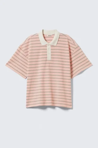 Striped Relaxed Fit Polo Shirt – Striped Pink