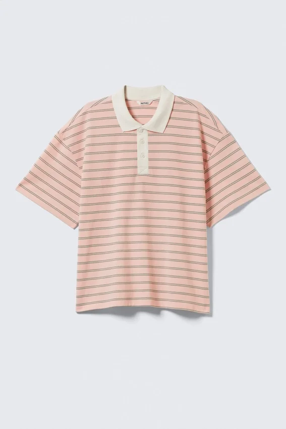 Striped Relaxed Fit Polo Shirt – Striped Pink Striped Relaxed Fit Polo Shirt – Striped Pink