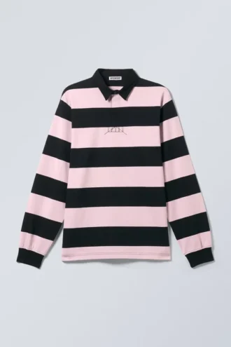 Striped Relaxed Fit Rugby Shirt – Light Pink & Black Stripes Striped Relaxed Fit Rugby Shirt – Light Pink & Black Stripes