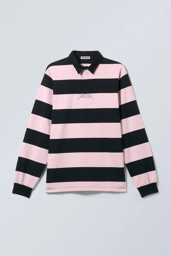 Striped Relaxed Fit Rugby Shirt – Light Pink & Black Stripes Striped Relaxed Fit Rugby Shirt – Light Pink & Black Stripes