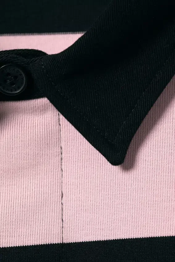 Striped Relaxed Fit Rugby Shirt – Light Pink & Black Stripes Striped Relaxed Fit Rugby Shirt – Light Pink & Black Stripes