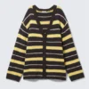 Striped V-Neck Cardigan – Dark Brown & Yellow Stripes Striped V-Neck Cardigan – Dark Brown & Yellow Stripes