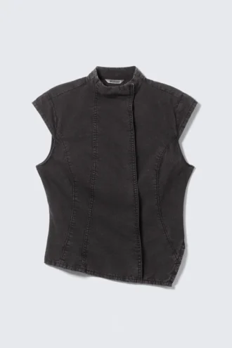 Structured Asymmetric Cotton Top – Black