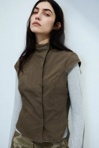 Structured Asymmetric Cotton Top – Dark Mole