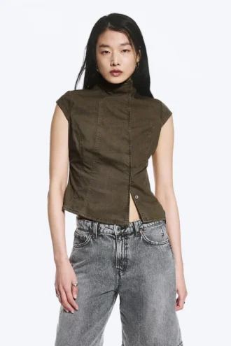 Structured Asymmetric Cotton Top – Dark Mole
