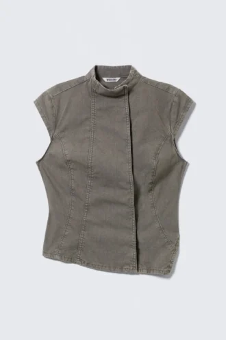 Structured Asymmetric Cotton Top – Grey