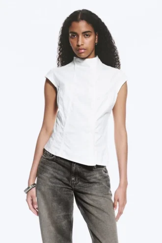 Structured Asymmetric Cotton Top – White