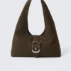 Structured Buckle Canvas Shoulder Bag – Brown Structured Buckle Canvas Shoulder Bag – Brown
