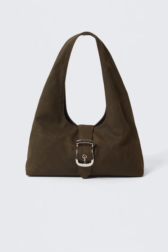 Structured Buckle Canvas Shoulder Bag – Brown Structured Buckle Canvas Shoulder Bag – Brown