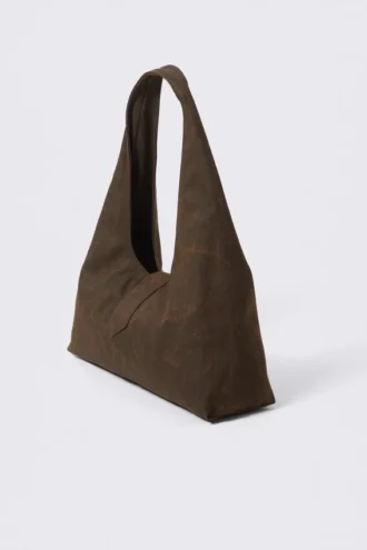 Structured Buckle Canvas Shoulder Bag – Brown