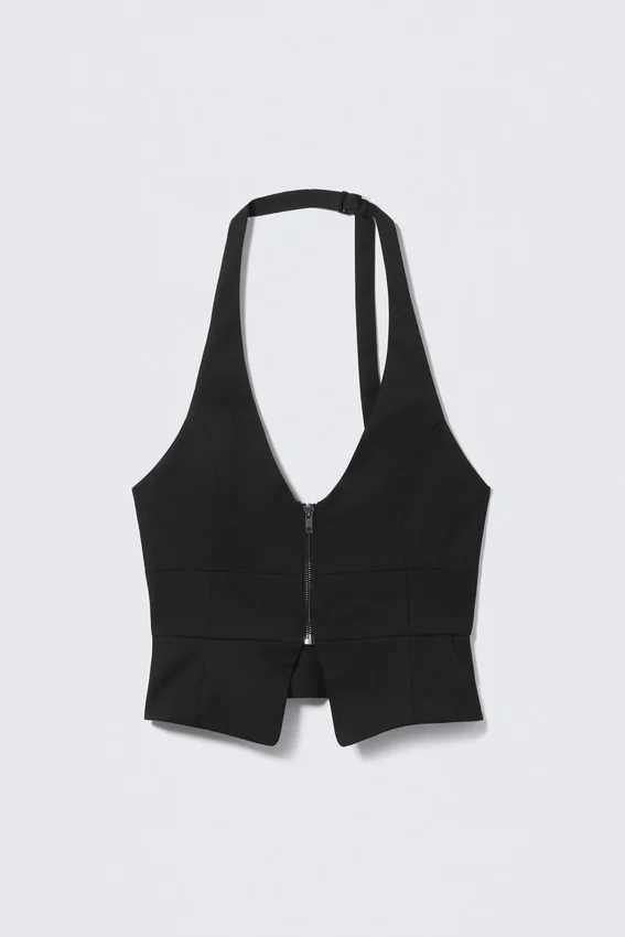 Structured Halter Zip Waistcoat – Black Structured Halter Zip Waistcoat – Black