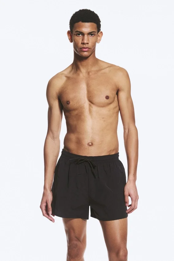 Structured Mid-Thigh Swim Shorts – Black Structured Mid-Thigh Swim Shorts – Black