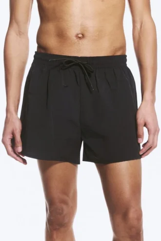 Structured Mid-Thigh Swim Shorts – Black