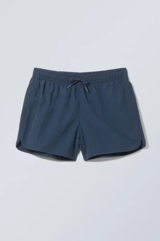 Structured Mid-Thigh Swim Shorts – Dark Blue