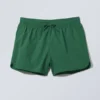 Structured Mid-Thigh Swim Shorts – Dark Green