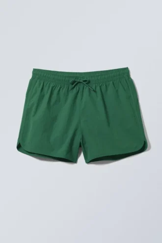 Structured Mid-Thigh Swim Shorts – Dark Green