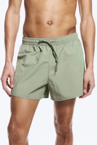 Structured Mid-Thigh Swim Shorts – Light Dusty Khaki Green