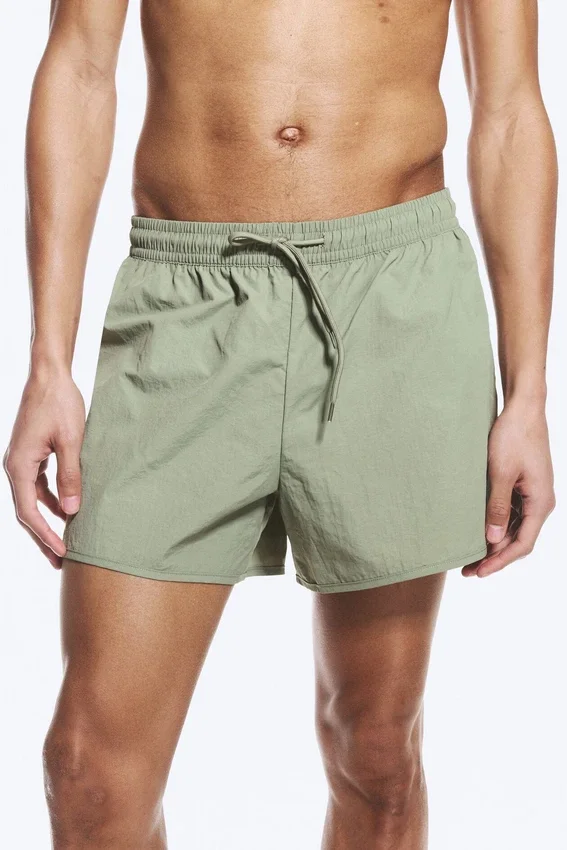 Structured Mid-Thigh Swim Shorts – Light Dusty Khaki Green Structured Mid-Thigh Swim Shorts – Light Dusty Khaki Green