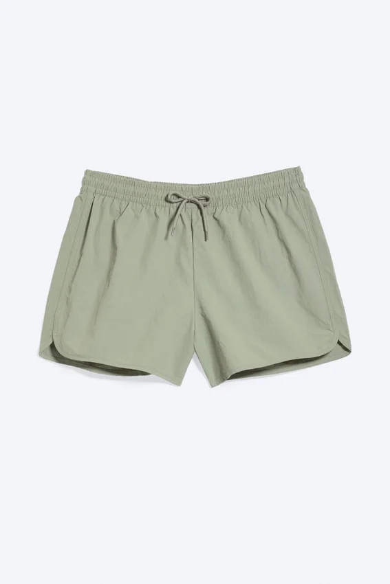 Structured Mid-Thigh Swim Shorts – Light Dusty Khaki Green Structured Mid-Thigh Swim Shorts – Light Dusty Khaki Green