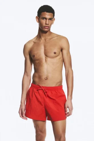 Structured Mid-Thigh Swim Shorts – Red Structured Mid-Thigh Swim Shorts – Red