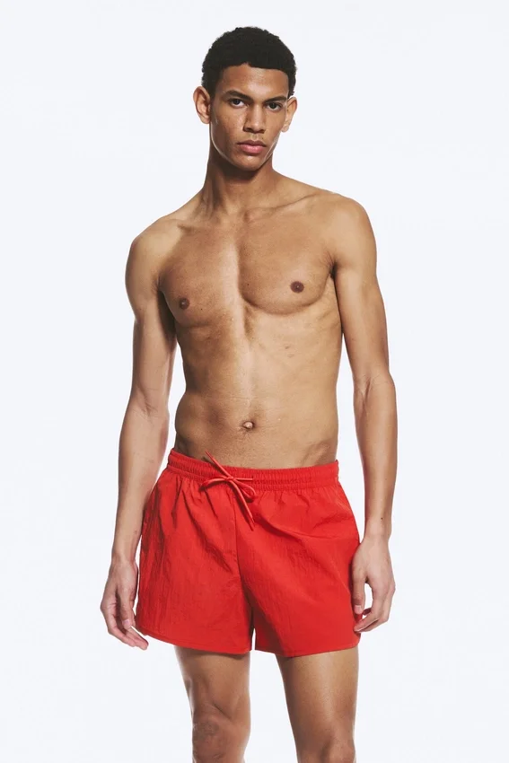 Structured Mid-Thigh Swim Shorts – Red Structured Mid-Thigh Swim Shorts – Red